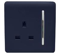 Trendi 1 Gang Raised Artistic Modern Glossy Screwless 13 Amp Single Pole with Chrome Switched UK Standard Electrical Double Wall Plug Socket in Navy Blue - ART-SKT13NV