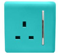 Trendi 1 Gang Artistic Modern Glossy 13 Amp Switched Tactile Plug Socket Bright Teal