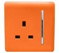 Trendi 1 Gang Raised Artistic Modern Glossy Screwless 13 Amp Single Pole with Chrome Switched UK Standard Electrical Double Wall Plug Socket in Sunset Orange - ART-SKT13OR