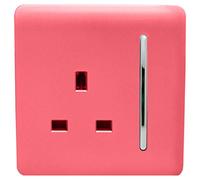 Trendi 1 Gang Raised Artistic Modern Glossy Screwless 13 Amp Single Pole with Chrome Switched UK Standard Electrical Double Wall Plug Socket in Strawberry Red - ART-SKT13SB