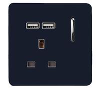 Trendi 1 Gang Single Switched Screwless Artistic Modern Glossy 13 Amp 2x Type A 2.1A USB Charging Port 13A Wall Outlet Plug Socket in Navy Blue - ART-SKT13USBNV