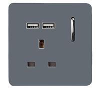 Trendi 1 Gang Single Switched Screwless Artistic Modern Glossy 13 Amp 2x Type A 2.1A USB Charging Port 13A Wall Outlet Plug Socket in Warm Grey - ART-SKT13USBWG