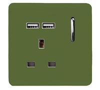 Trendi 1 Gang Single Switched Screwless Artistic Modern Glossy 13 Amp 2x Type A 2.1A USB Charging Port 13A Wall Outlet Plug Socket in Moss Green - ART-SKT13USBMG