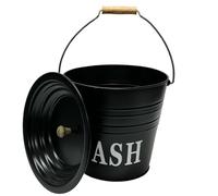 Trendi 12 Litre Black Metal Ash Bucket Wooden Handle & Lid Handle Fireplace Container Coal Storage | Log Holder | Fire Pit Wood Burning Stove Bin, Living Room, Fireplace (Ash Bucket only)