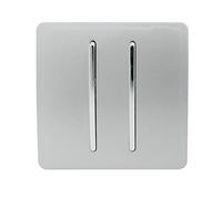 Trendi 2 Gang (2 Way & 3 way Intermediate) 240V Screwless Raised Front Plate Plastic Artistic Modern Glossy 10 Amp Chrome Rocker Double Electrical Wall Light Switch Platinum Silver - ART-SS29SI