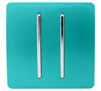 Trendi 2 Gang (2 Way & 3 way Intermediate) 240V Screwless Raised Front Plate Plastic Artistic Modern Glossy 10 Amp Chrome Rocker Double Electrical Wall Light Switch Bright Teal - ART-SS29BT
