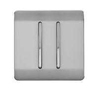 Trendi 2 Gang (2 Way & 3 way Intermediate) 240V Screwless Raised Front Plate Plastic Artistic Modern Glossy 10 Amp Chrome Rocker Double Electrical Wall Light Switch Brushed Steel - ART-SS29BS