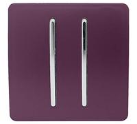 Trendi 2 Gang (2 Way & 3 way Intermediate) 240V Screwless Raised Front Plate Plastic Artistic Modern Glossy 10 Amp Chrome Rocker Double Electrical Wall Light Switch Plum Purple - ART-SS29PL