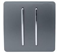Trendi Switch 2-Gang Rocker Light Switch ART-SS29WG – 2-Way & Intermediate, Glossy 10A Warm Grey