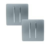 Trendi 2 Gang 2 Way Artistic Modern Glossy 10 Amp Rocker Tactile Light Switch Cool Grey (Pack of 2)