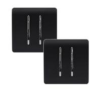 Trendi 2 Gang 2 Way Artistic Modern Glossy 10 Amp Rocker Tactile Light Switch Matt Black (Pack of 2)