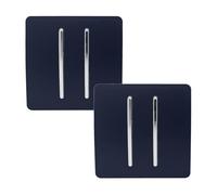 Trendi 2 Gang 2 Way Artistic Modern Glossy 10 Amp Rocker Tactile Light Switch Navy (Pack of 2)