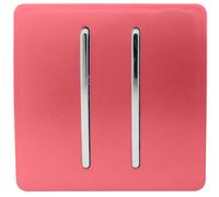 Trendi 2 Gang 2 Way 240V Screwless Raised Front Plate Plastic Artistic Modern Glossy 10 Amp Chrome Rocker Single Electrical Wall Light Switch Strawberry Red - ART-SS4SB