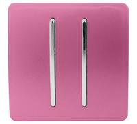 Trendi 2 Gang (2 Way & 3 way Intermediate) 240V Screwless Raised Front Plate Plastic Artistic Modern Glossy 10 Amp Chrome Rocker Double Electrical Wall Light Switch Candy Pink - ART-SS29PK