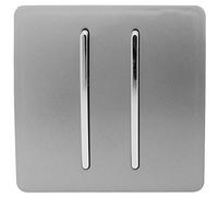 Trendi 2 Gang 3 way (Intermediate) 240V Screwless Raised Front Plate Plastic Artistic Modern Glossy 10 Amp Chrome Rocker Double Electrical Wall Light Switch Light Grey - ART-SS99LG