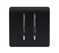 Trendi 2 Gang 3 way (Intermediate) 240V Screwless Raised Front Plate Plastic Artistic Modern Glossy 10 Amp Chrome Rocker Double Electrical Wall Light Switch Matt Black - ART-SS99MBK