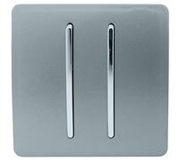 Trendi 2 Gang 3 way (Intermediate) 240V Screwless Raised Front Plate Plastic Artistic Modern Glossy 10 Amp Chrome Rocker Double Electrical Wall Light Switch Cool Grey - ART-SS99CG