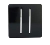 Trendi 2 Gang 3 way (Intermediate) 240V Screwless Raised Front Plate Plastic Artistic Modern Glossy 10 Amp Chrome Rocker Double Electrical Wall Light Switch Piano Black - ART-SS99BK
