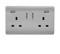 Trendiswitch Brushed Steel 2 Gang Usb 3100Ma Socket