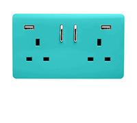 Trendi 2 Gang Artistic Modern Glossy 13 Amp 2 x 3.1mA USB Switched Plug Socket Bright Teal