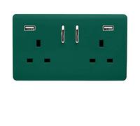 Trendi 2 Gang Artistic Modern Glossy 13 Amp 2 x 3.1mA USB Switched Plug Socket Dark Green