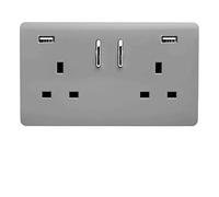 Trendi 2 Gang Artistic Modern Glossy 13 Amp 2 x 3.1mA USB Switched Plug Socket Light Grey