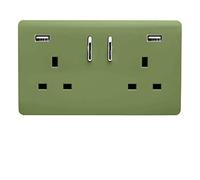 Trendi 2 Gang Artistic Modern Glossy 13 Amp 2 x 3.1mA USB Switched Plug Socket Moss Green