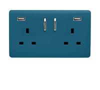 Trendi 2 Gang Artistic Modern Glossy 13 Amp 2 x 3.1mA USB Switched Plug Socket Ocean Blue
