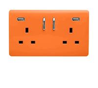 Trendi 2 Gang Artistic Modern Glossy 13 Amp 2 x 3.1mA USB Switched Plug Socket Orange