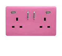 Trendi 2 Gang Artistic Modern Glossy 13 Amp 2 x 3.1mA USB Switched Plug Socket Pink