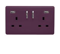 Trendi 2 Gang Artistic Modern Glossy 13 Amp 2 x 3.1mA USB Switched Plug Socket Plum