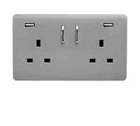 Trendi 2 Gang Artistic Modern Glossy 13 Amp 2 x 3.1mA USB Switched Plug Socket Silver