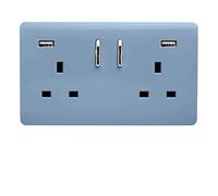 Trendi 2 Gang Artistic Modern Glossy 13 Amp 2 x 3.1mA USB Switched Plug Socket Sky