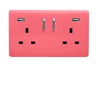 Trendi 2 Gang Artistic Modern Glossy 13 Amp 2 x 3.1mA USB Switched Plug Socket Strawberry