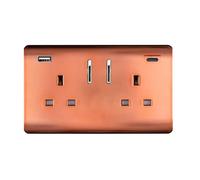 Trendi 2 Gang Artistic Modern Glossy 13 Amp 2 x Type A & C 3.1a USB Switched Plug Socket Copper