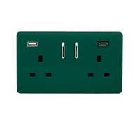 Trendi Switch 2 Gang 13amp 2 Port USB Forest Green Switched Plug Socket