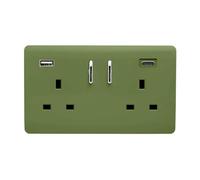 Trendi 2 Gang Artistic Modern Glossy 13 Amp 2 x Type A & C 3.1a USB Switched Plug Socket Moss Green