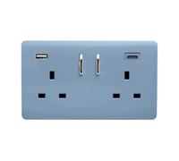 Trendi 2 Gang Artistic Modern Glossy 13 Amp 2 x Type A & C 3.1a USB Switched Plug Socket Sky Blue