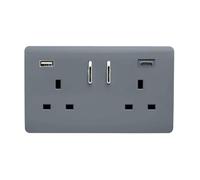 Trendi 2 Gang Artistic Modern Glossy 13 Amp 2 x Type A & C 3.1a USB Switched Plug Socket Warm Grey