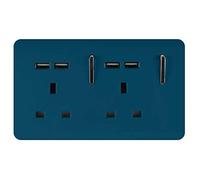 Trendi 2 Gang Artistic Modern Glossy 13 Amp 4x2.1mA USB Switched Plug Socket Midnight Blue