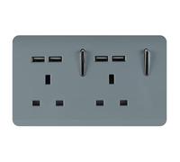 Trendi 2 Gang Artistic Modern Glossy 13 Amp 4x2.1mA USB Switched Tactile Plug Socket Cool Grey