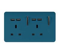Trendi 2 Gang Artistic Modern Glossy 13 Amp 4x2.1mA USB Switched Tactile Plug Socket Ocean Blue