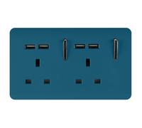 Trendi 2 Gang Artistic Modern Glossy 13 Amp 4x2.1mA USB Switched Tactile Plug Socket Ocean Blue