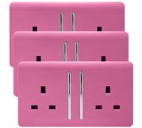 Trendi 2 Gang Artistic Modern Glossy 13 Amp Plug Socket Pink (3 Pack)