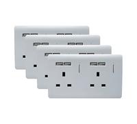 Trendi 2 Gang Artistic Modern Glossy 13 Amp Short USB Switched Plug Socket Silver x 4 Trade Pack