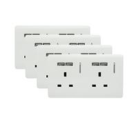 Trendi 2 Gang Artistic Modern Glossy 13 Amp Short USB Switched Plug Socket White x 4 Trade Pack