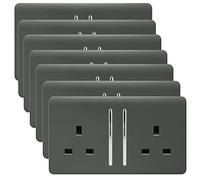Trendi 2 Gang Artistic Modern Glossy 13 Amp Switched Plug Socket Charcoal (7 Pack)