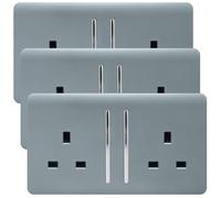 Trendi 2 Gang Artistic Modern Glossy 13 Amp Switched Plug Socket Cool Grey (3 Pack)