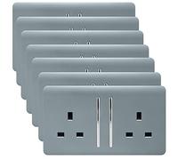 Trendi 2 Gang Artistic Modern Glossy 13 Amp Switched Plug Socket Cool Grey (7 Pack)