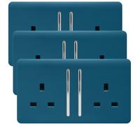 Trendiswitch Trendi 2 Gang Artistic Modern Glossy 13 Amp Switched Plug Socket Midnight Blue (3 Pack)